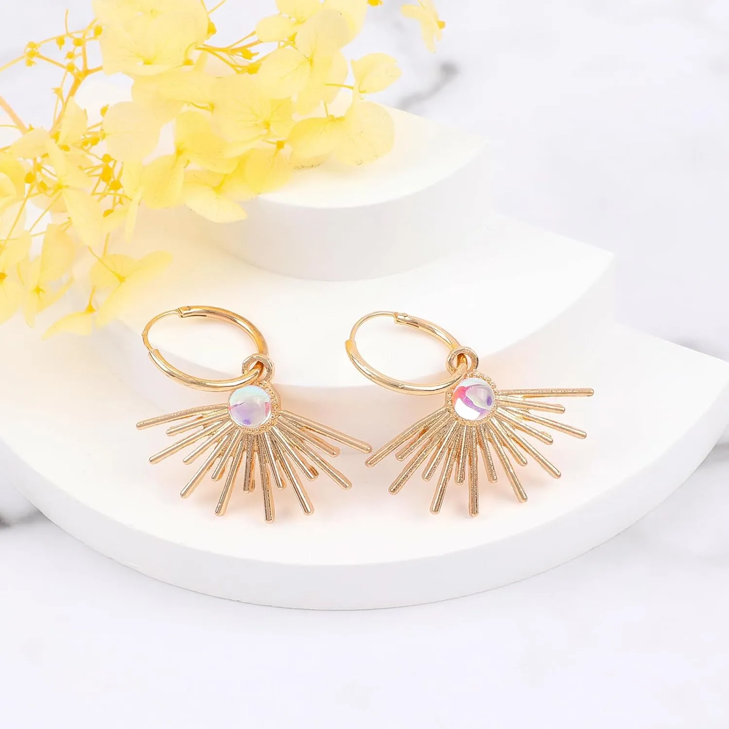 Crystal Tulip Elegant Gold-Plated Sun Bohemian Vintage Filigree Cute Bird Starfish Earrings - Sea Shell Beach Purple Flower Valentines Day Love Heart Arrow Hook Red Love Heart Earrings