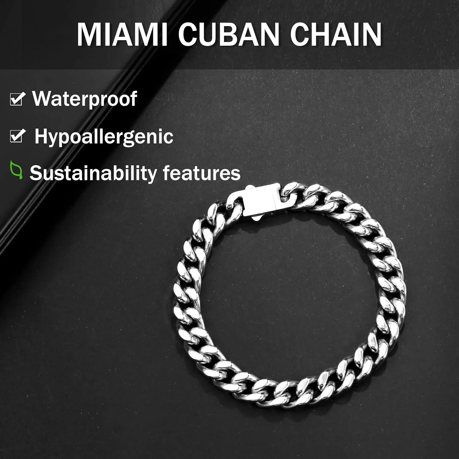 Cuban Link Bracelet for Men Waterproof 316L Stainless Steel Bracelet Width 5mm/7mm/9mm/12mm, 7.5"/8.3"/9" Length, Miami Cuban Bracelet for Men Hip Hop Jewelry Men Gift