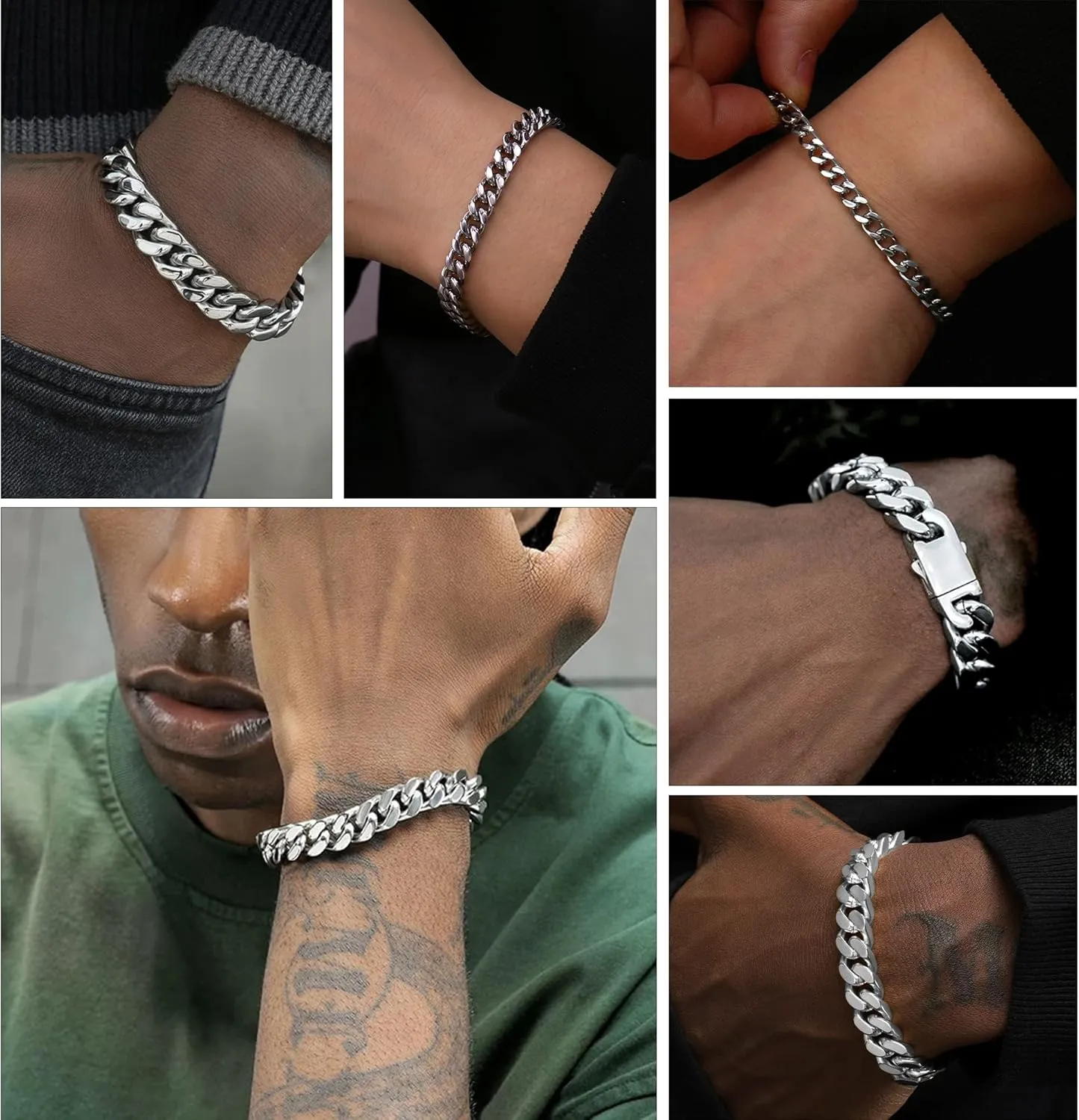 Cuban Link Bracelet for Men Waterproof 316L Stainless Steel Bracelet Width 5mm/7mm/9mm/12mm, 7.5"/8.3"/9" Length, Miami Cuban Bracelet for Men Hip Hop Jewelry Men Gift