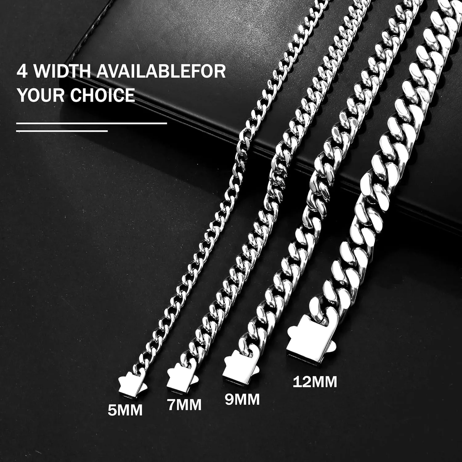 Cuban Link Bracelet for Men Waterproof 316L Stainless Steel Bracelet Width 5mm/7mm/9mm/12mm, 7.5"/8.3"/9" Length, Miami Cuban Bracelet for Men Hip Hop Jewelry Men Gift