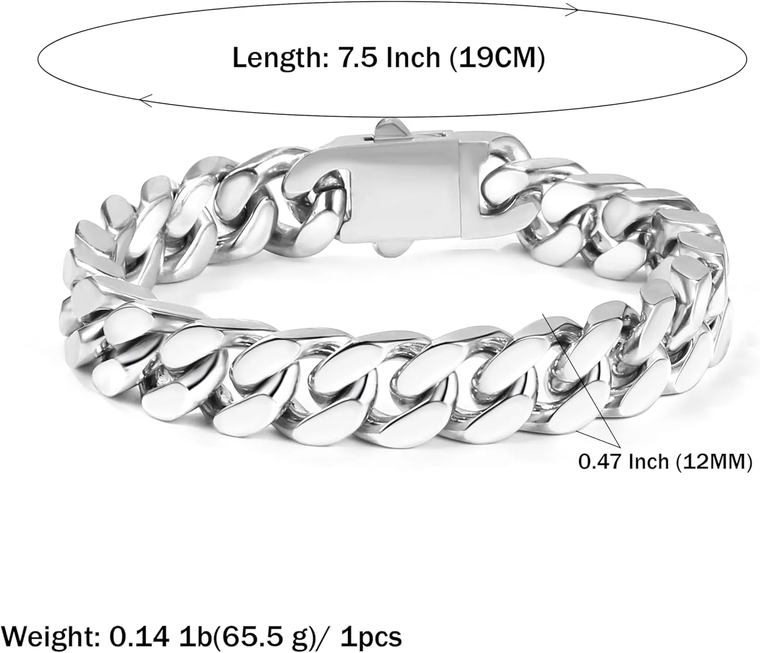 Cuban Link Bracelet for Men Waterproof 316L Stainless Steel Bracelet Width 5mm/7mm/9mm/12mm, 7.5"/8.3"/9" Length, Miami Cuban Bracelet for Men Hip Hop Jewelry Men Gift