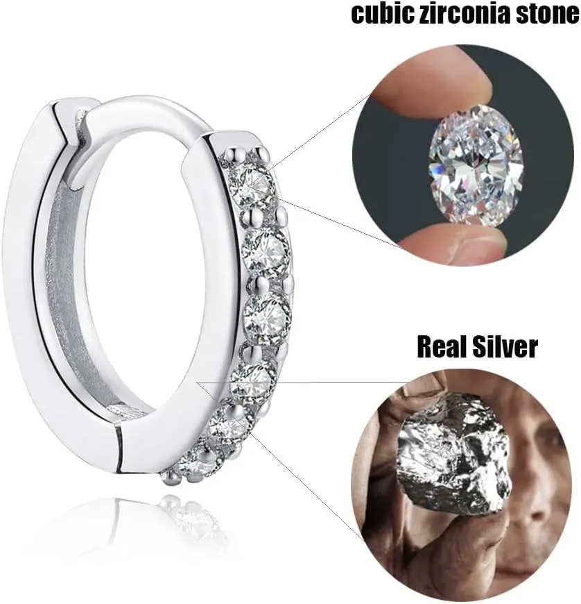 Cubic Zirconia Pave Cz Hoop Earrings Huggie Tiny Mini Small for Cartilage Sterling Silver Gold Plated 11mm 9mm 8mm 7mm Hoop Earrings