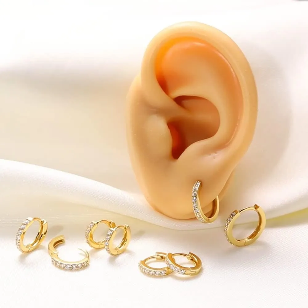 Cubic Zirconia Pave Cz Hoop Earrings Huggie Tiny Mini Small for Cartilage Sterling Silver Gold Plated 11mm 9mm 8mm 7mm Hoop Earrings