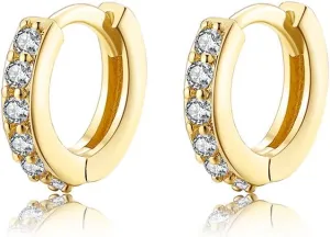 Cubic Zirconia Pave Cz Hoop Earrings Huggie Tiny Mini Small for Cartilage Sterling Silver Gold Plated 11mm 9mm 8mm 7mm Hoop Earrings