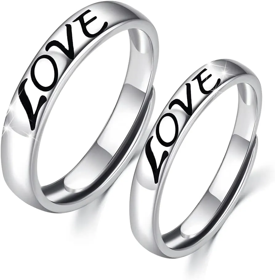 CUOKA MIRACLE Couple Ring for Lovers, 925 Sterling Silver Matching Rings for Couples His and Her Rings Eternity Rings Promise Rings Adjustable Open Ring Valentine's Day Gifts (LOVE)