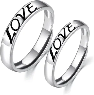 CUOKA MIRACLE Couple Ring for Lovers, 925 Sterling Silver Matching Rings for Couples His and Her Rings Eternity Rings Promise Rings Adjustable Open Ring Valentine's Day Gifts (LOVE)