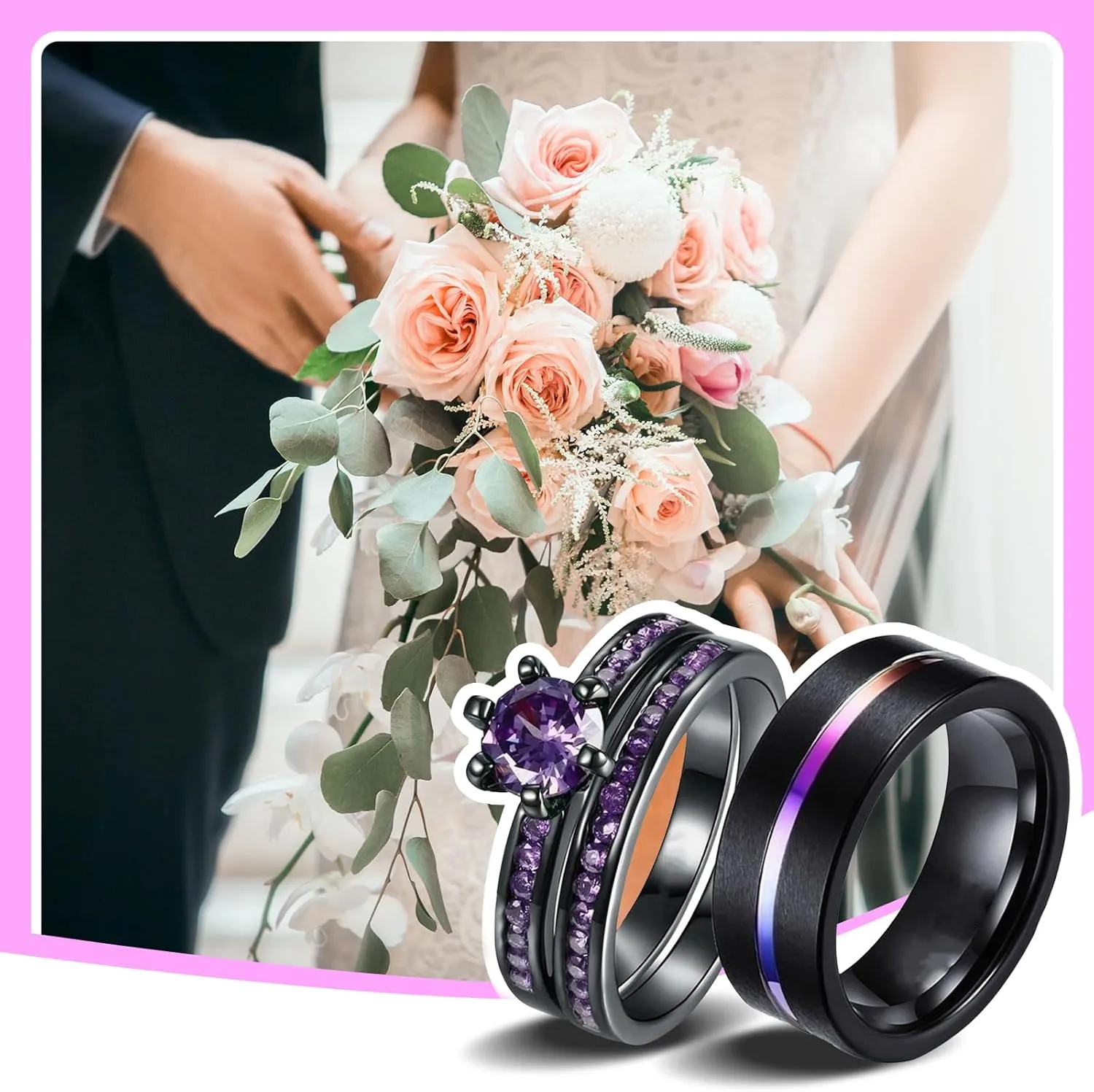 Cupimatch Promise Rings for Couples Matching Wedding Bands for Couples Cubic Zirconia Stainless Steel 2 Stack Wear Various Valentine's Day Gift