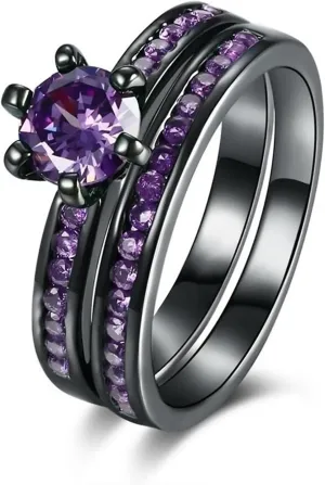 Cupimatch Promise Rings for Couples Matching Wedding Bands for Couples Cubic Zirconia Stainless Steel 2 Stack Wear Various Valentine's Day Gift
