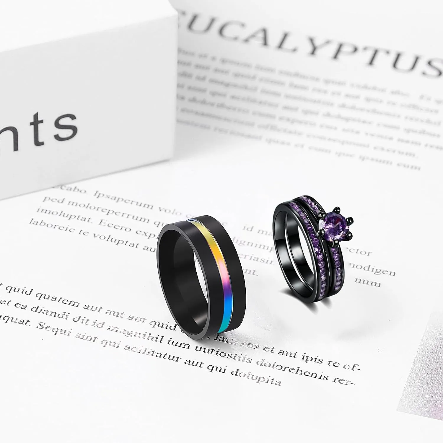 Cupimatch Promise Rings for Couples Matching Wedding Bands for Couples Cubic Zirconia Stainless Steel 2 Stack Wear Various Valentine's Day Gift