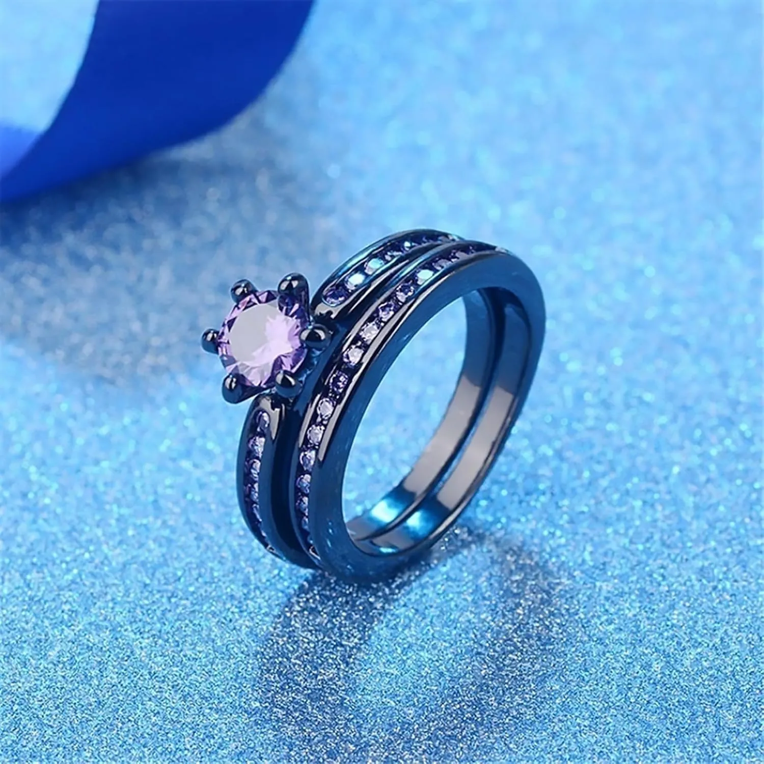 Cupimatch Promise Rings for Couples Matching Wedding Bands for Couples Cubic Zirconia Stainless Steel 2 Stack Wear Various Valentine's Day Gift
