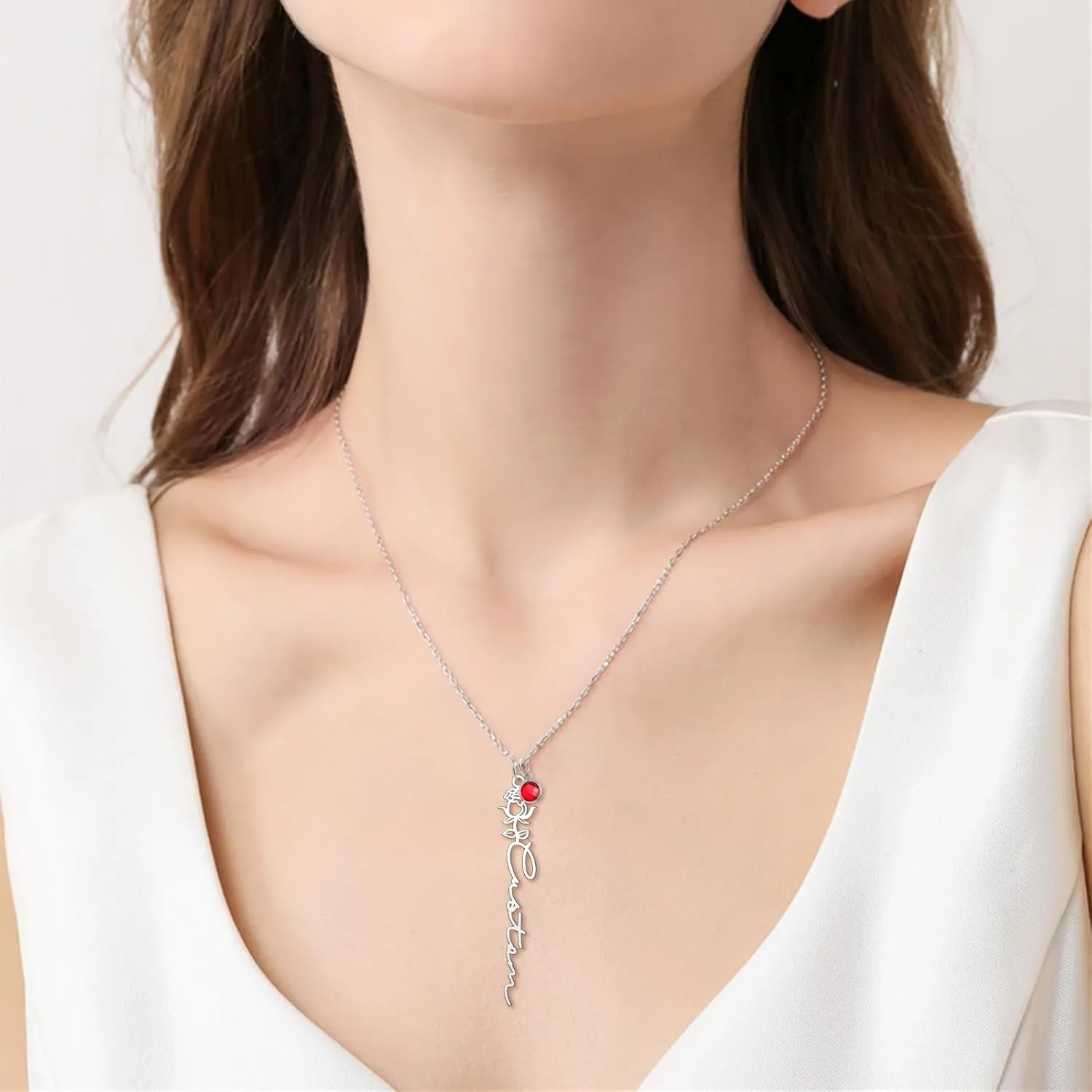 Custom Birthstone Name Necklace for Women Nameplate Customized Jewelry Gold Plated Personalized Birthstone Pendant Necklaces Birthday Gift
