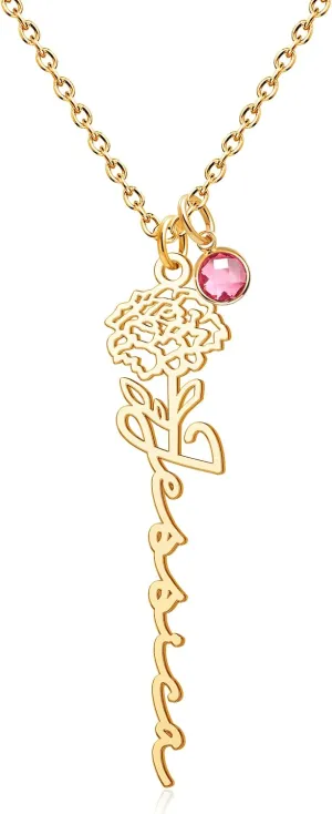 Custom Birthstone Name Necklace for Women Nameplate Customized Jewelry Gold Plated Personalized Birthstone Pendant Necklaces Birthday Gift