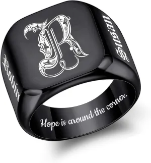 Custom Signet Ring for Men Personalized Initial Ring with Letter Custom Mens Rings Customized Memorial Gifts for Father Husband Boyfriend Friend