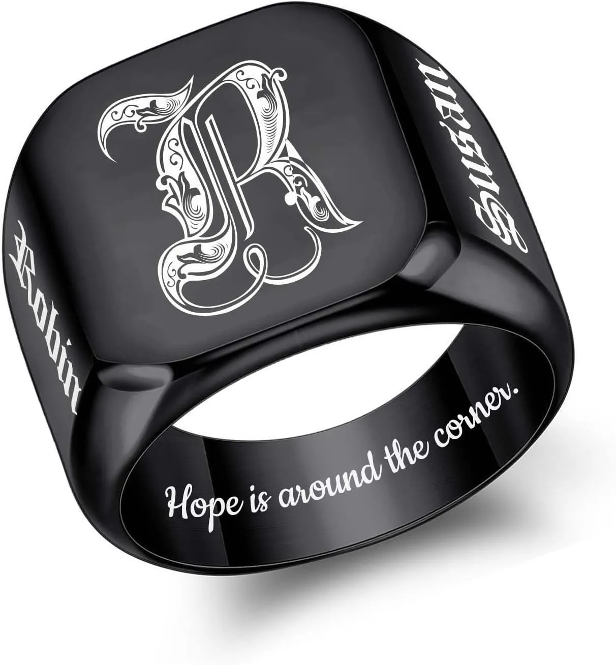 Custom Signet Ring for Men Personalized Initial Ring with Letter Custom Mens Rings Customized Memorial Gifts for Father Husband Boyfriend Friend