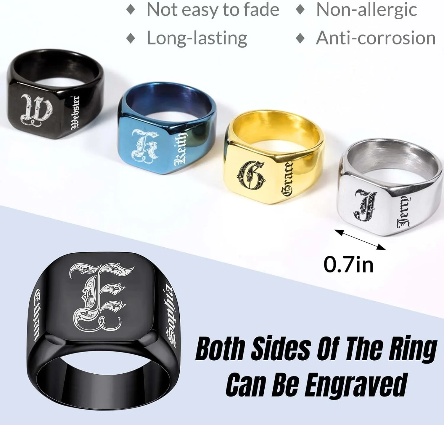 Custom Signet Ring for Men Personalized Initial Ring with Letter Custom Mens Rings Customized Memorial Gifts for Father Husband Boyfriend Friend