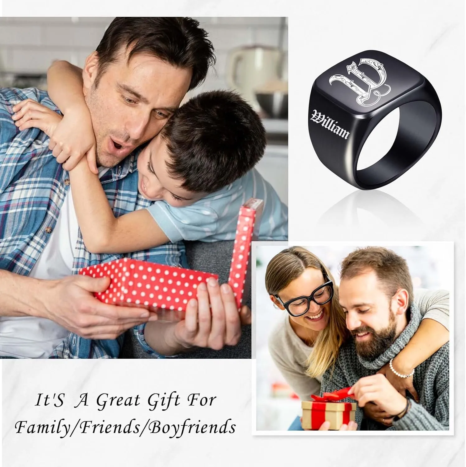 Custom Signet Ring for Men Personalized Initial Ring with Letter Custom Mens Rings Customized Memorial Gifts for Father Husband Boyfriend Friend