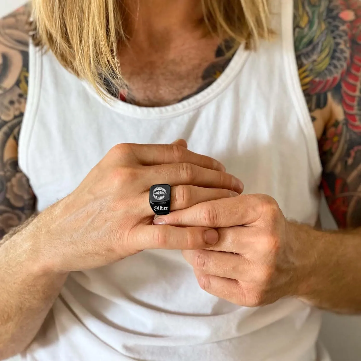Custom Signet Ring for Men Personalized Initial Ring with Letter Custom Mens Rings Customized Memorial Gifts for Father Husband Boyfriend Friend