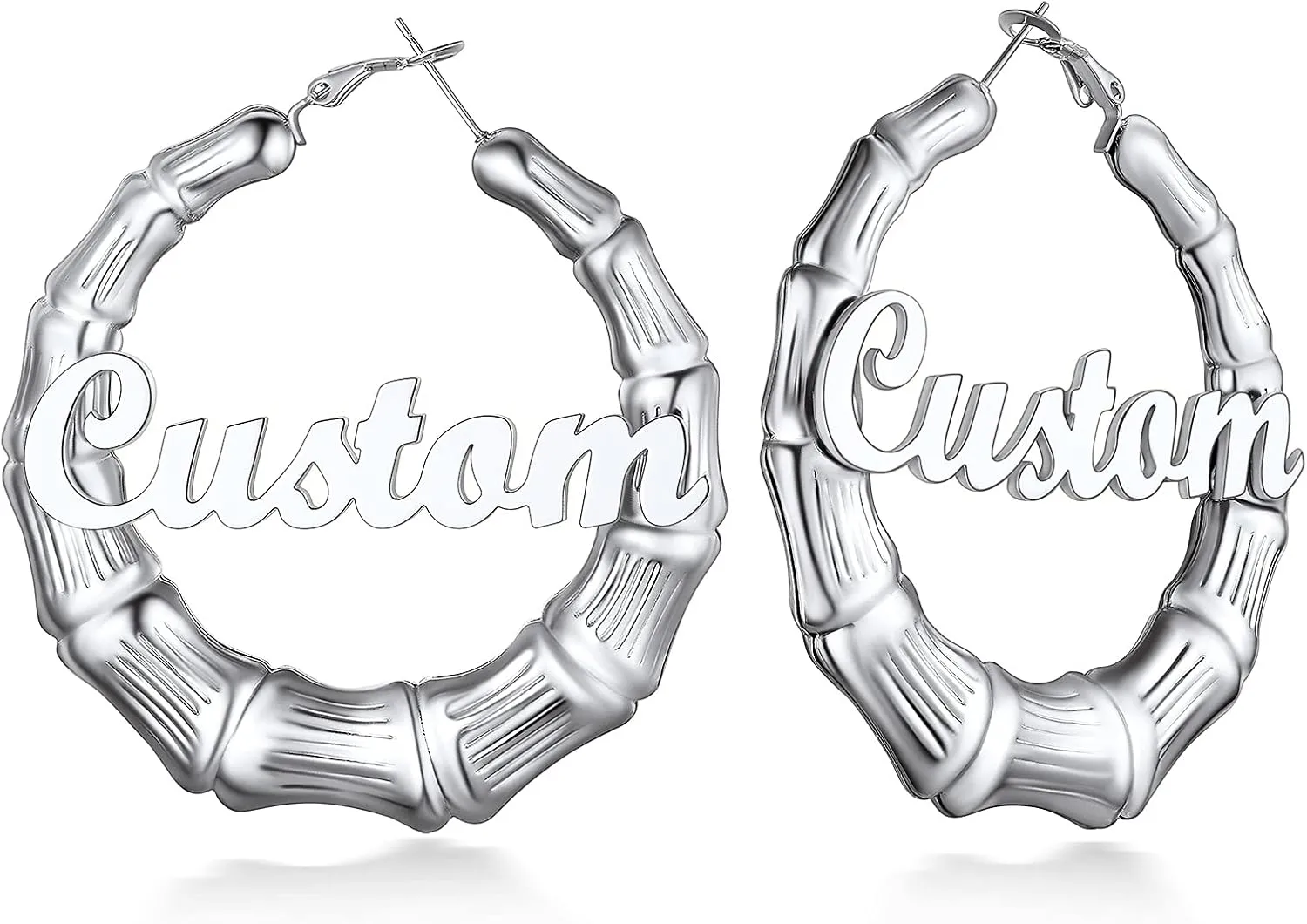 Custom4U Bamboo Hoop Earrings for Women Gold/Silver/Black Large Name Earrings Personalized - Hypoallergenic Lightweight Big Thick Hoops 30/40/50/60/70/80mm - Custom Made Birthday Christmas Gifts