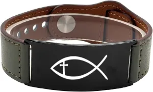 Customize Christian Fish Jesus Fish Cross Leather Bracelets Id Stainless Steel Adjustable Bracelets Bible Verse Quote Faith Religious Men Women Jewellery Inspirational