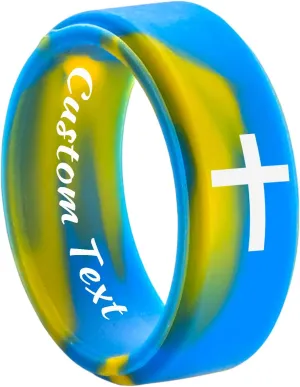 Customize Religious Cross Christian Silicone Rings 8mm Colour Silicone Bevel Edges Silicone Wedding Band Engagement Rings Bible Verse Quote Faith Inspirational Rings Gift for Men Women