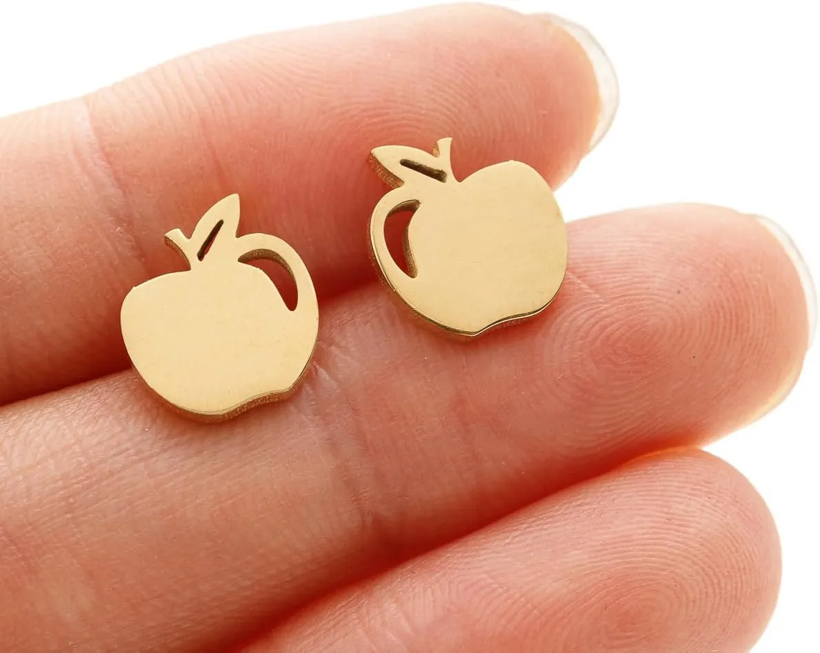 Cute Apple Stainless Steel Small Stud Earrings for Women Teen Girls Fruit Cartilage Studs Earring Minimalist Christmas Jewelry Gifts