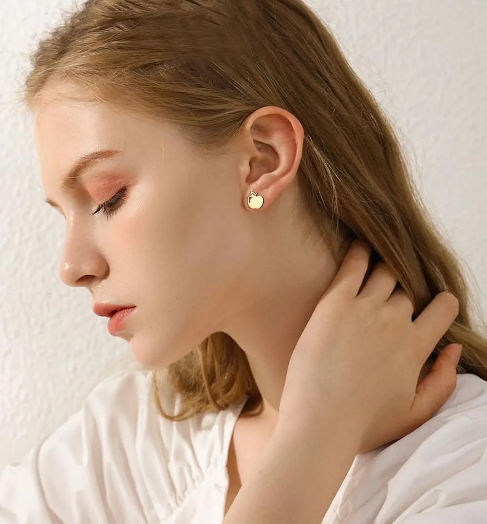 Cute Apple Stainless Steel Small Stud Earrings for Women Teen Girls Fruit Cartilage Studs Earring Minimalist Christmas Jewelry Gifts