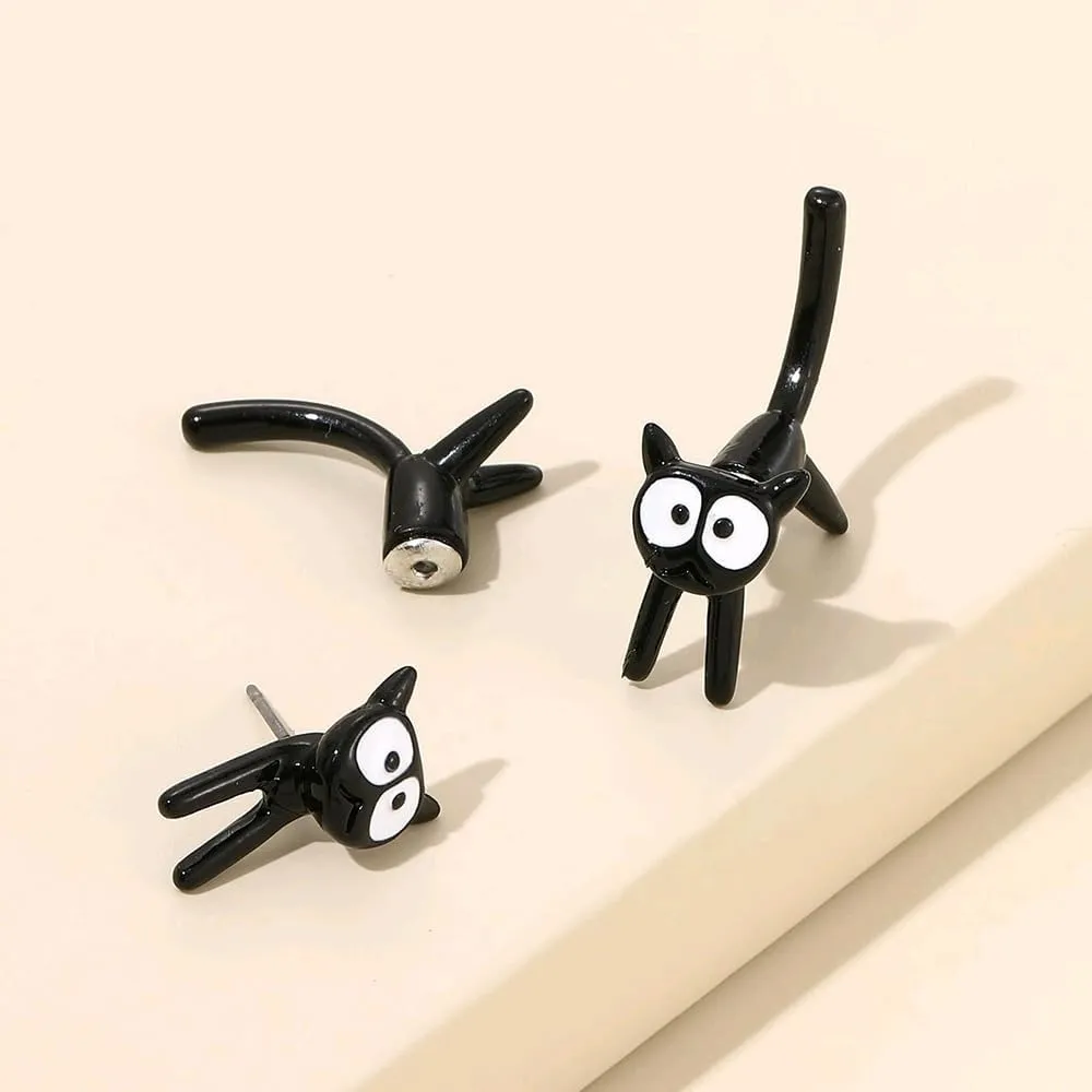Cute Cats Unique Earrings Front Back Stud Earrings for Women.Black Cat Screw on Back Earrings for Women Animal Jewerly Gift Earring (A)