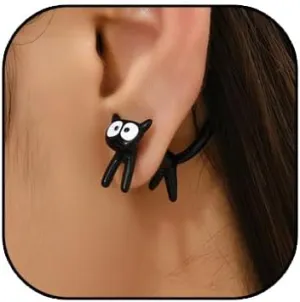 Cute Cats Unique Earrings Front Back Stud Earrings for Women.Black Cat Screw on Back Earrings for Women Animal Jewerly Gift Earring (A)
