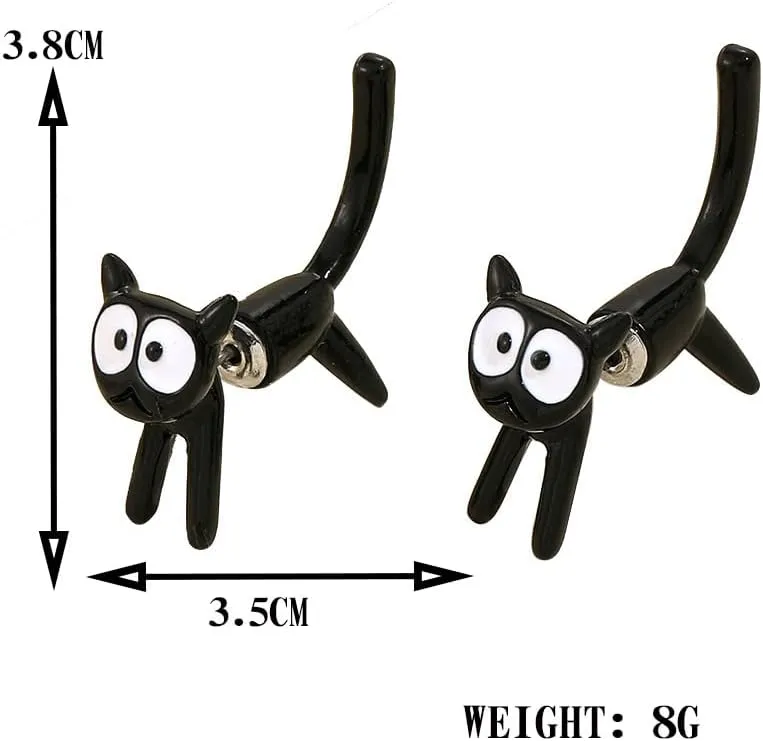Cute Cats Unique Earrings Front Back Stud Earrings for Women.Black Cat Screw on Back Earrings for Women Animal Jewerly Gift Earring (A)