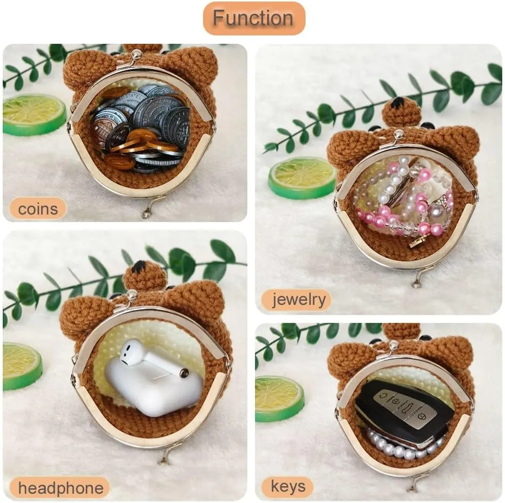 Cute Small Coin Pouch - Crochet Dog Coin Purse for Women, Kiss Lock Change Purse Mini Knitting Bag