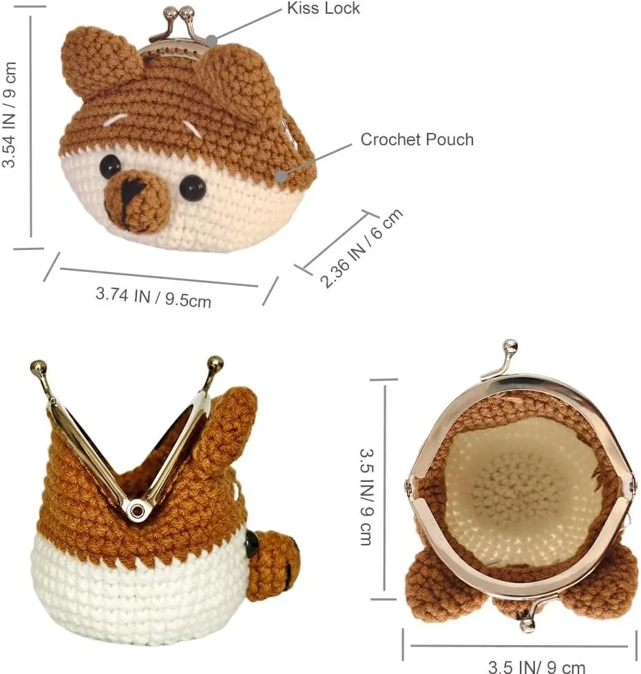 Cute Small Coin Pouch - Crochet Dog Coin Purse for Women, Kiss Lock Change Purse Mini Knitting Bag