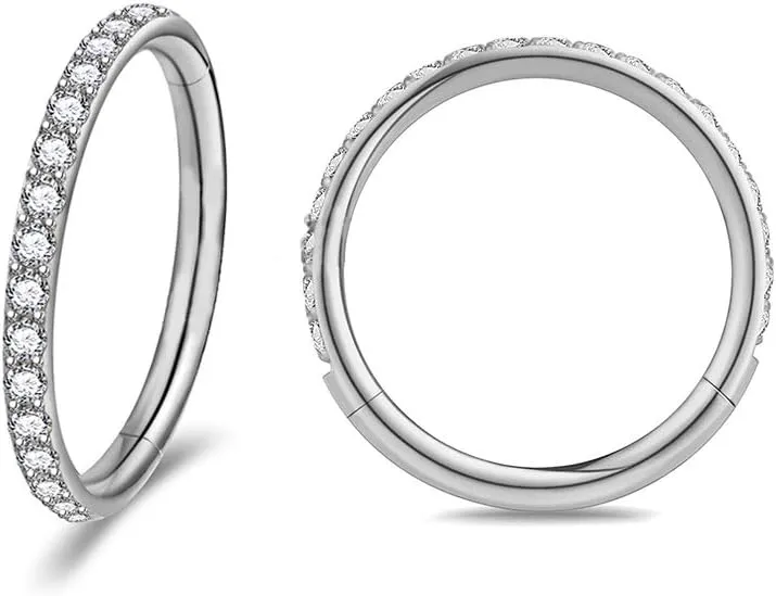 CZ Surgical Stainless Steel 16G Sleeper Cartilage Daith Tiny Small Hoop Earrings Tragus Mini Hinged Clicker Nose Ring Cuff Huggie Hoops for Women Men Helix Piercings 1 Pair Jewelry Gifts Bff