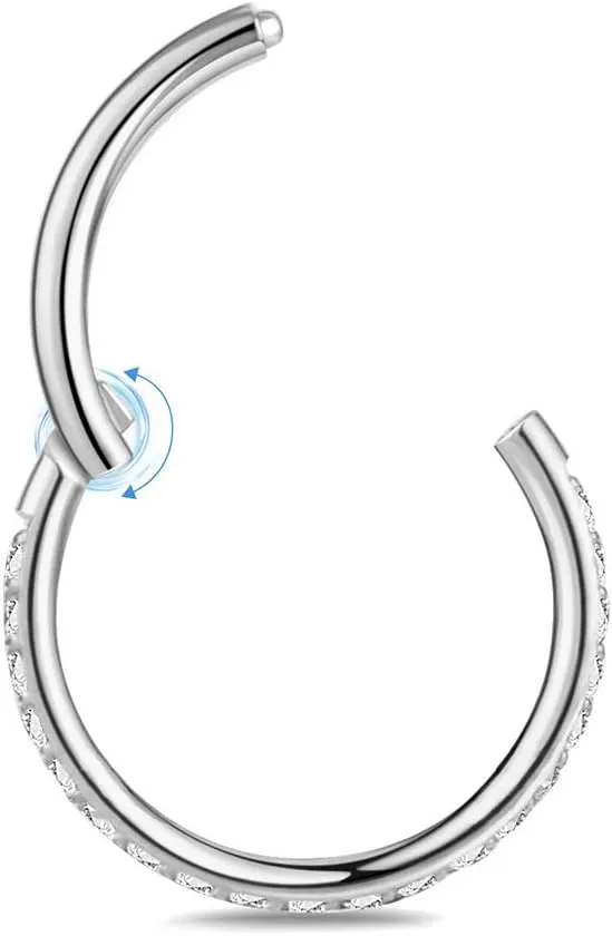 CZ Surgical Stainless Steel 16G Sleeper Cartilage Daith Tiny Small Hoop Earrings Tragus Mini Hinged Clicker Nose Ring Cuff Huggie Hoops for Women Men Helix Piercings 1 Pair Jewelry Gifts Bff