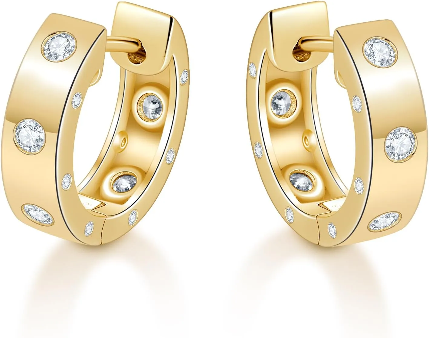 D Color VVS1 Clarity Moissanite Hoop Earrings for Women 14K Gold Plated 925 Sterling Silver Hoops Earring Hypoallergenic Small Moissanite Earrings Birthday Gift for Her