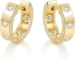 D Color VVS1 Clarity Moissanite Hoop Earrings for Women 14K Gold Plated 925 Sterling Silver Hoops Earring Hypoallergenic Small Moissanite Earrings Birthday Gift for Her