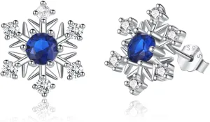 DAILY VIBES Cute 925 Sterling Silver Snowflake Stud Earrings for Women Dainty Cubic Zirconia White Gold Plated Xmas Holiday Tiny Christmas Earrings for Women