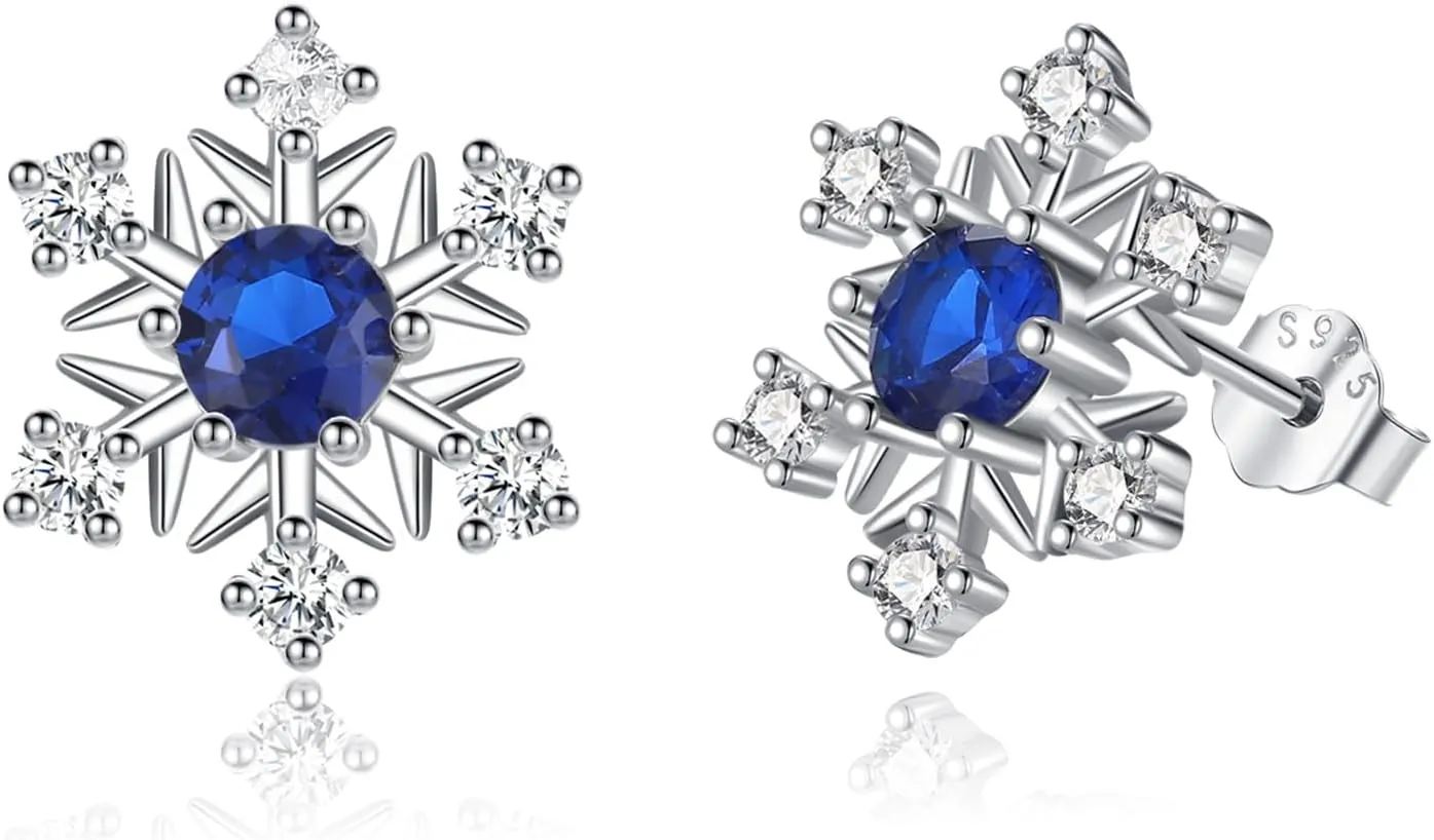 DAILY VIBES Cute 925 Sterling Silver Snowflake Stud Earrings for Women Dainty Cubic Zirconia White Gold Plated Xmas Holiday Tiny Christmas Earrings for Women