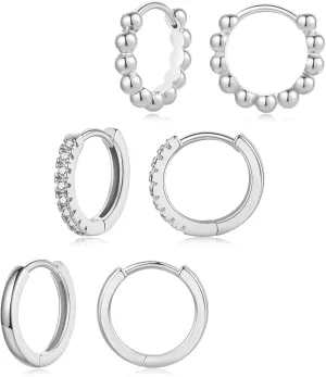 DAILY VIBES Small Gold Hoops Huggie Earrings for Women 14K Real Gold Plated Dainty Cubic Zirconia Mini Bead Cartilage Earring Hypoallergenic Hoop Earrings Set for Women