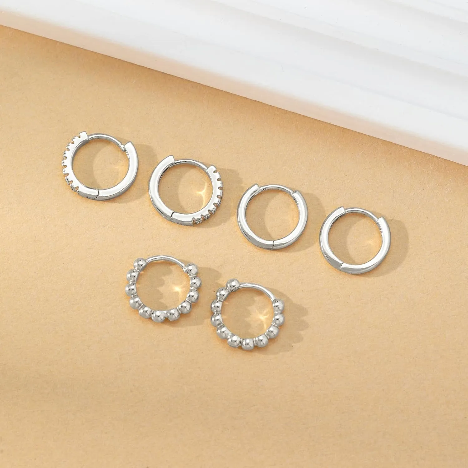 DAILY VIBES Small Gold Hoops Huggie Earrings for Women 14K Real Gold Plated Dainty Cubic Zirconia Mini Bead Cartilage Earring Hypoallergenic Hoop Earrings Set for Women