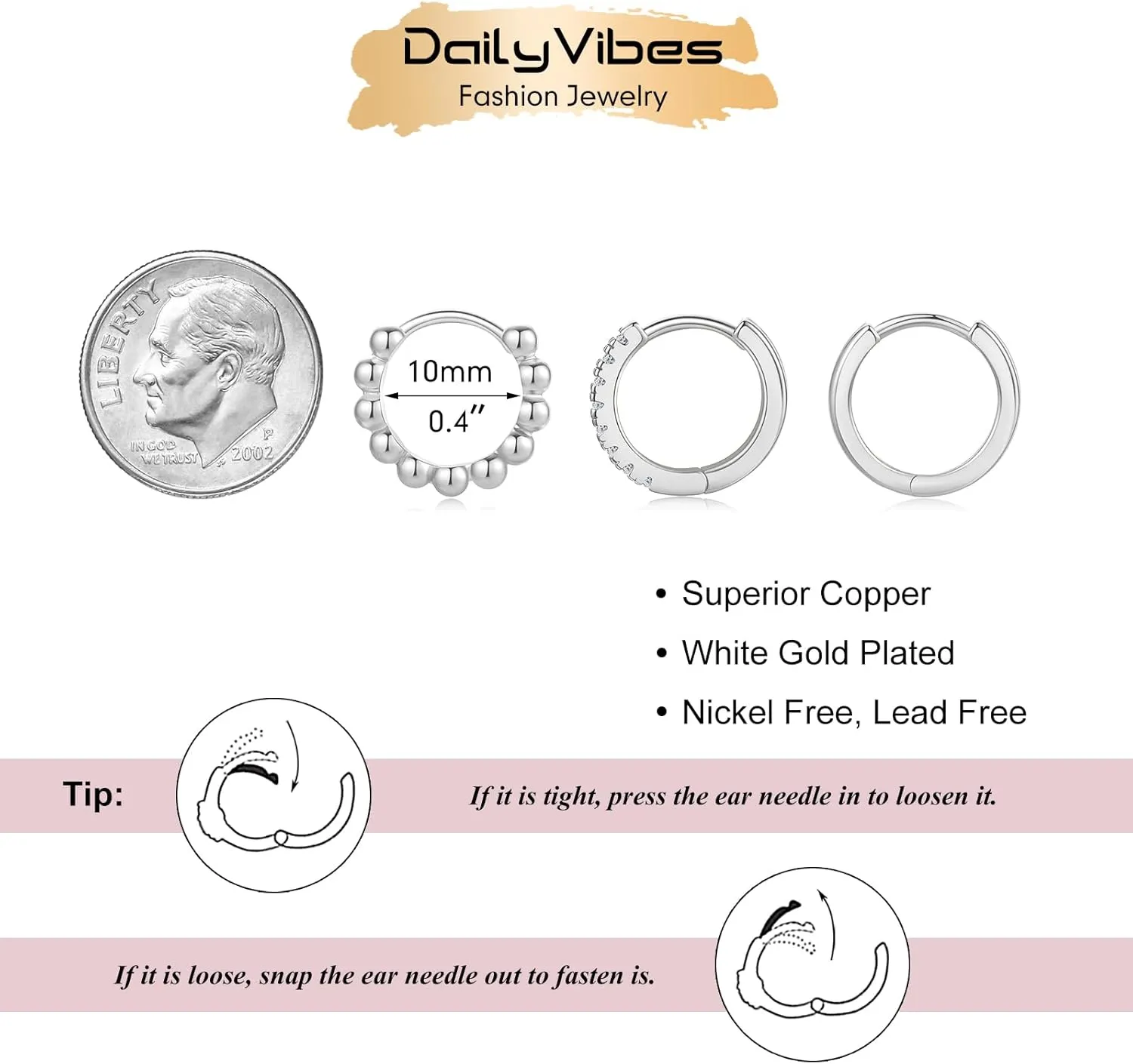 DAILY VIBES Small Gold Hoops Huggie Earrings for Women 14K Real Gold Plated Dainty Cubic Zirconia Mini Bead Cartilage Earring Hypoallergenic Hoop Earrings Set for Women