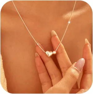 Dainty 925 Sterling Silver Heart Necklace for Women Love Heart Ball Pendant Snake Choker Necklaces to Daughter Mother Trendy Lobster Clasps Chain Birthday Wedding Graduation Mother's Day Gift Jewelry