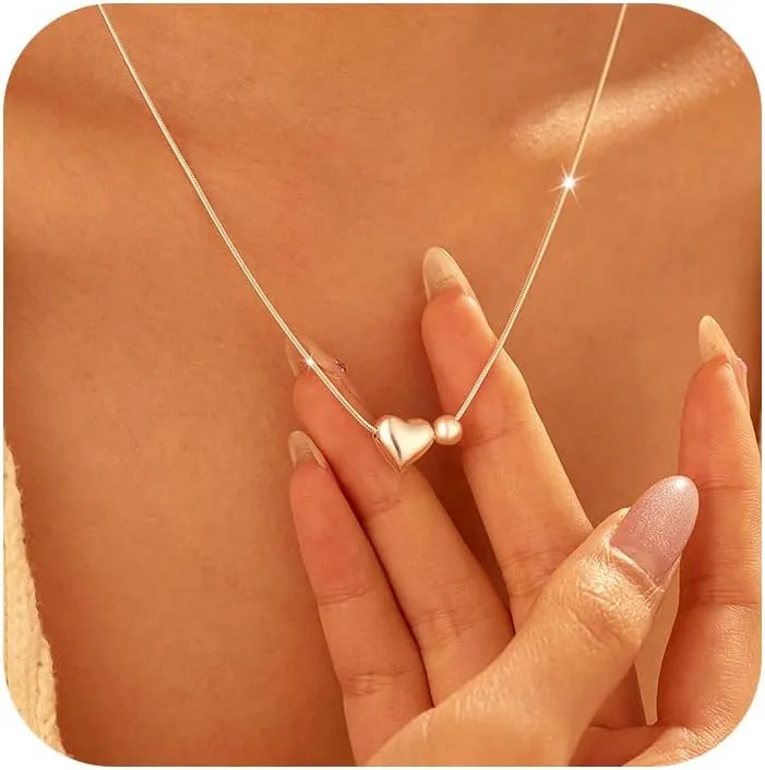 Dainty 925 Sterling Silver Heart Necklace for Women Love Heart Ball Pendant Snake Choker Necklaces to Daughter Mother Trendy Lobster Clasps Chain Birthday Wedding Graduation Mother's Day Gift Jewelry