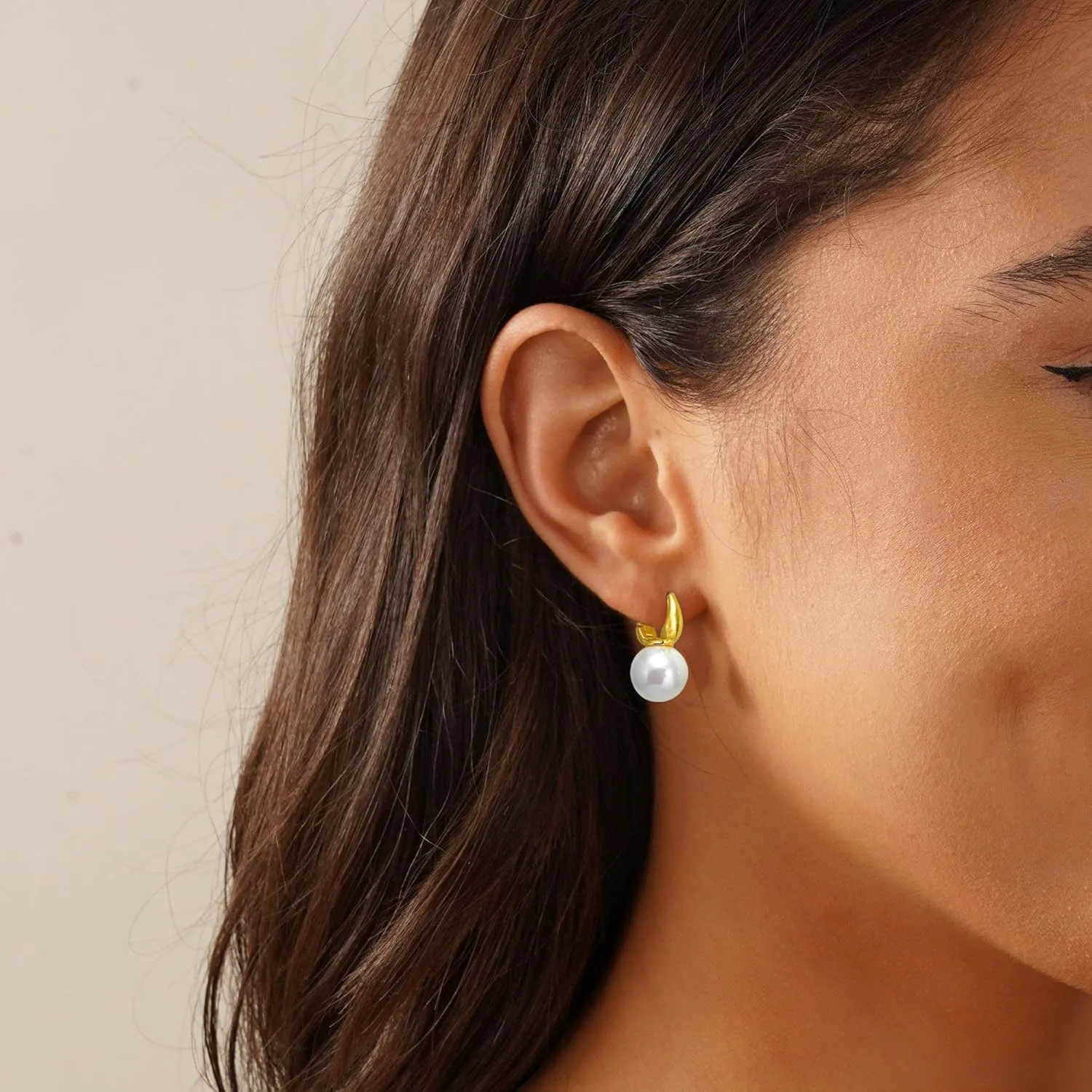 Dainty Gold Pearl Earrings for Women, Trendy 14k Gold Filled Freshwater CZ Leaf Bow Pearl Dangle Drop Earrings Lightweight Hypoallergenic Bridesmaid Stud Earring Wedding Statement Jewelry for Women Gifts