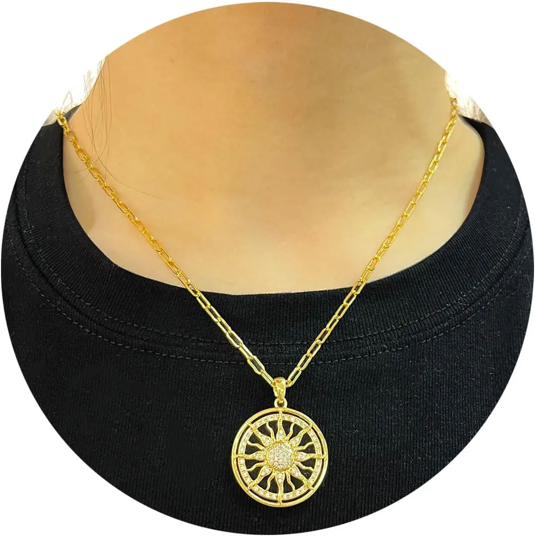 Dainty Layered Choker Necklace Gold Plated Sun Chunky Heart Necklaces Stackable Paperclip Chain Layering Jewelry For Women