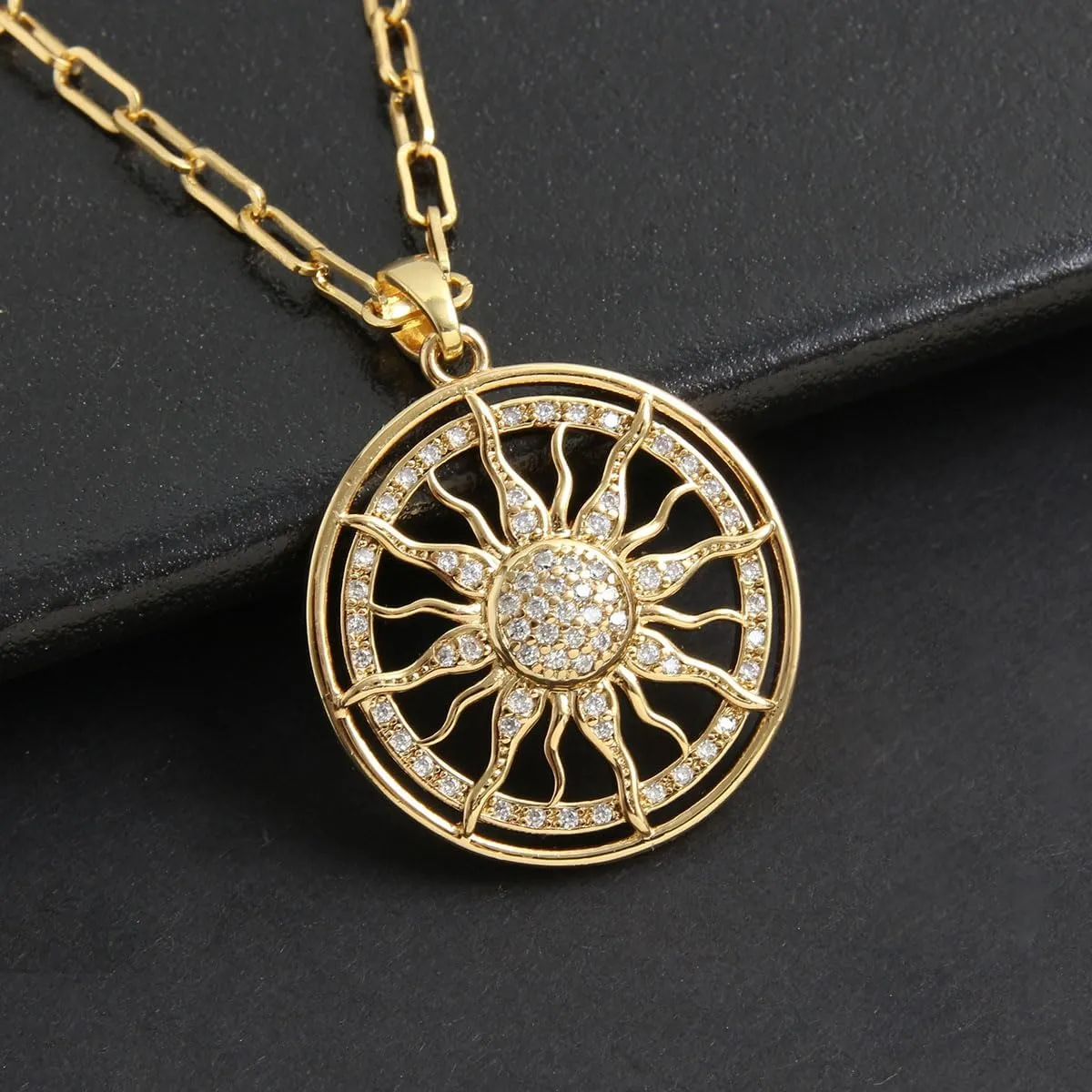 Dainty Layered Choker Necklace Gold Plated Sun Chunky Heart Necklaces Stackable Paperclip Chain Layering Jewelry For Women