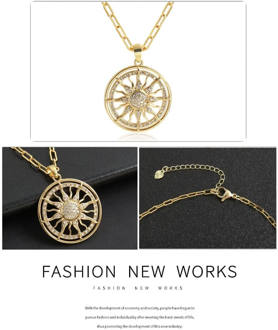 Dainty Layered Choker Necklace Gold Plated Sun Chunky Heart Necklaces Stackable Paperclip Chain Layering Jewelry For Women