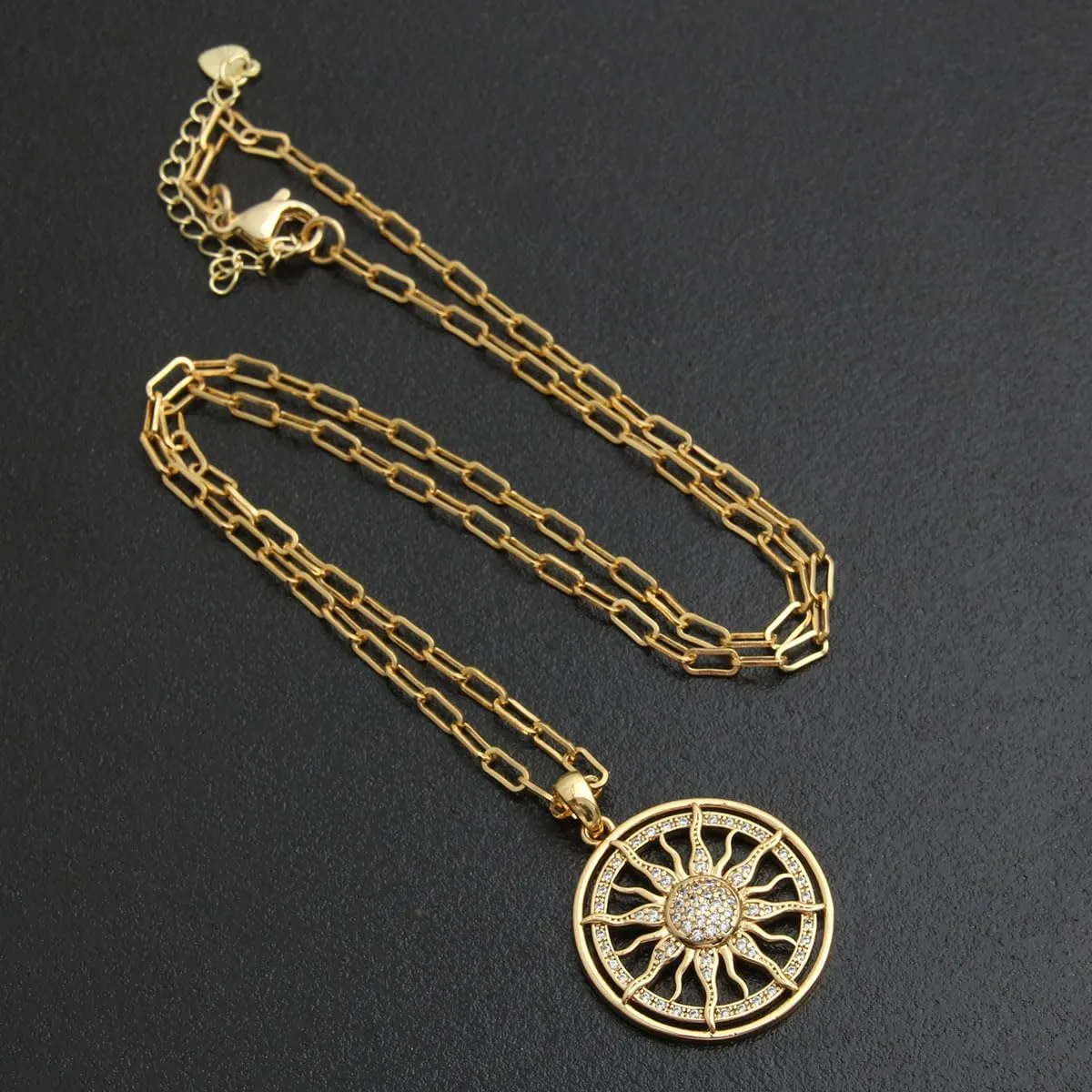Dainty Layered Choker Necklace Gold Plated Sun Chunky Heart Necklaces Stackable Paperclip Chain Layering Jewelry For Women