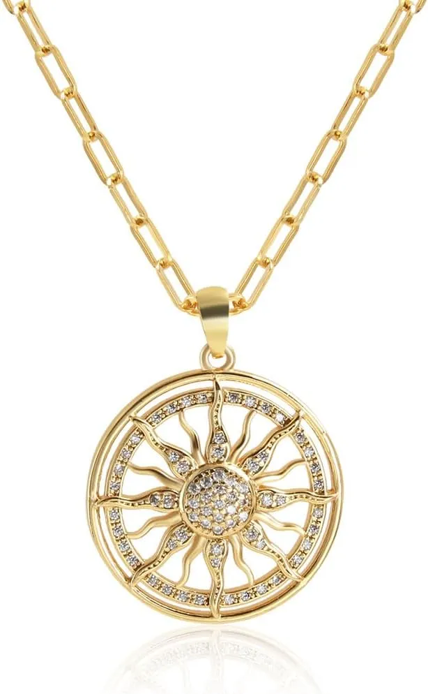 Dainty Layered Choker Necklace Gold Plated Sun Chunky Heart Necklaces Stackable Paperclip Chain Layering Jewelry For Women
