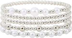 Dainty Multilayer Plated Gold Silver Imitation Pearl Beaded Stretch Bracelets Handmade Adjustable Stackable Bead Ball Elasic Charm Bracelets for Women Party Jewelry Gifts