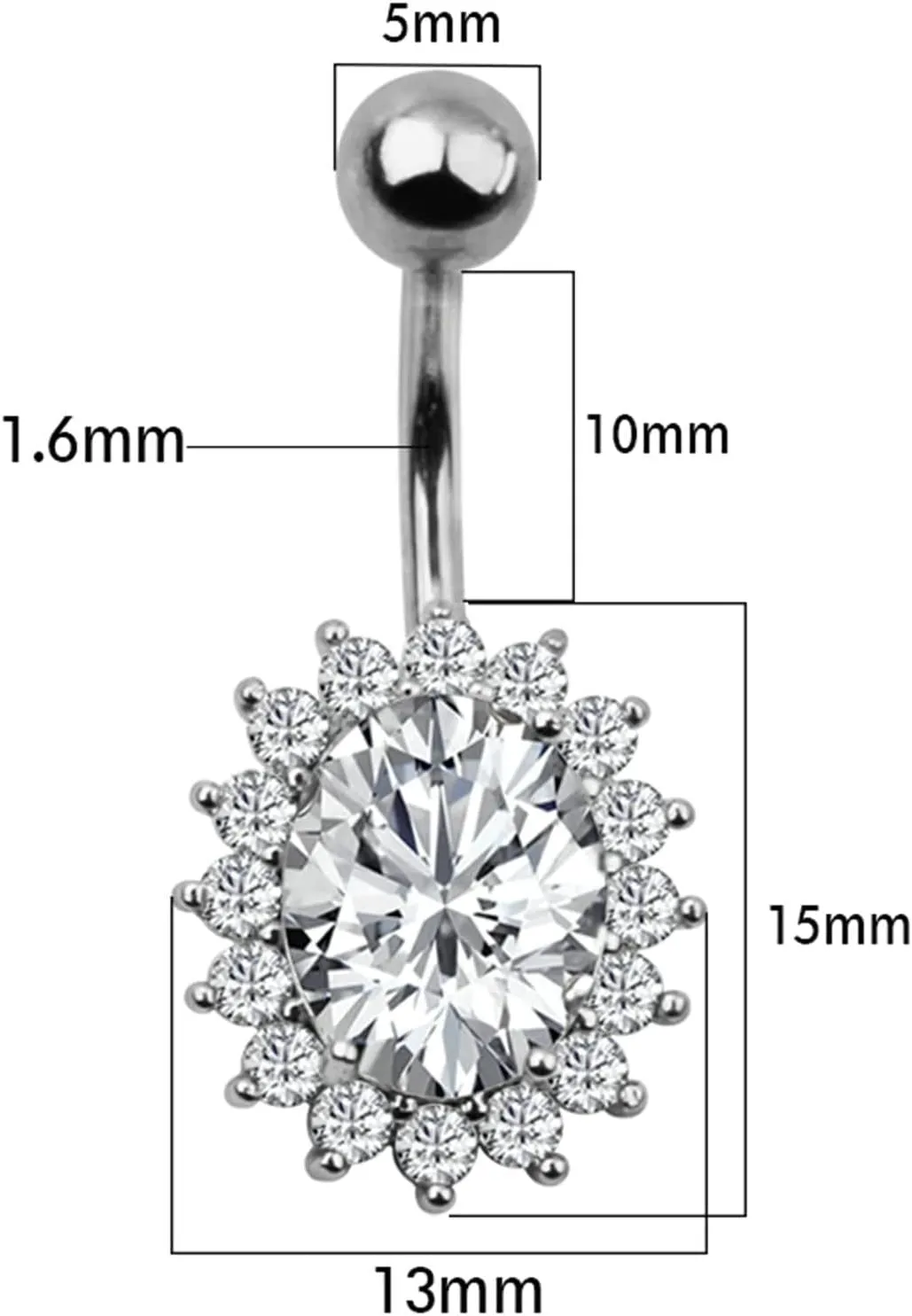 Dangle Belly Button Rings Stainless Steel, 2pcs Navel Rings Women Cubic Zirconia Studs 14G Belly Button Rings Flower
